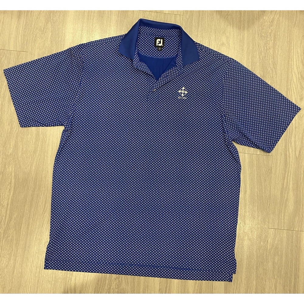 FootJoy FJ Golf Shirt Mens XL Blue Geometric 1934 Polo Stretch